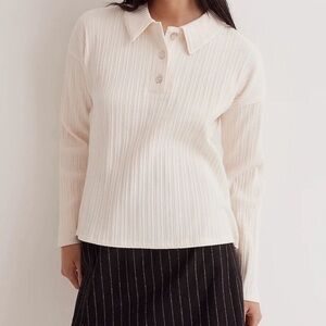Madewell Variegated Ribbed Boxy Polo Shirt Long Sleeve